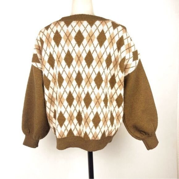 SHEIN Argyle Drop Shoulder Button Up Cardigan grandpa’s sweater Medium - Picture 5 of 8